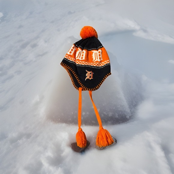 Detroit Tigers Themed Winter Hat With Ear Flaps - Picture 1 of 5